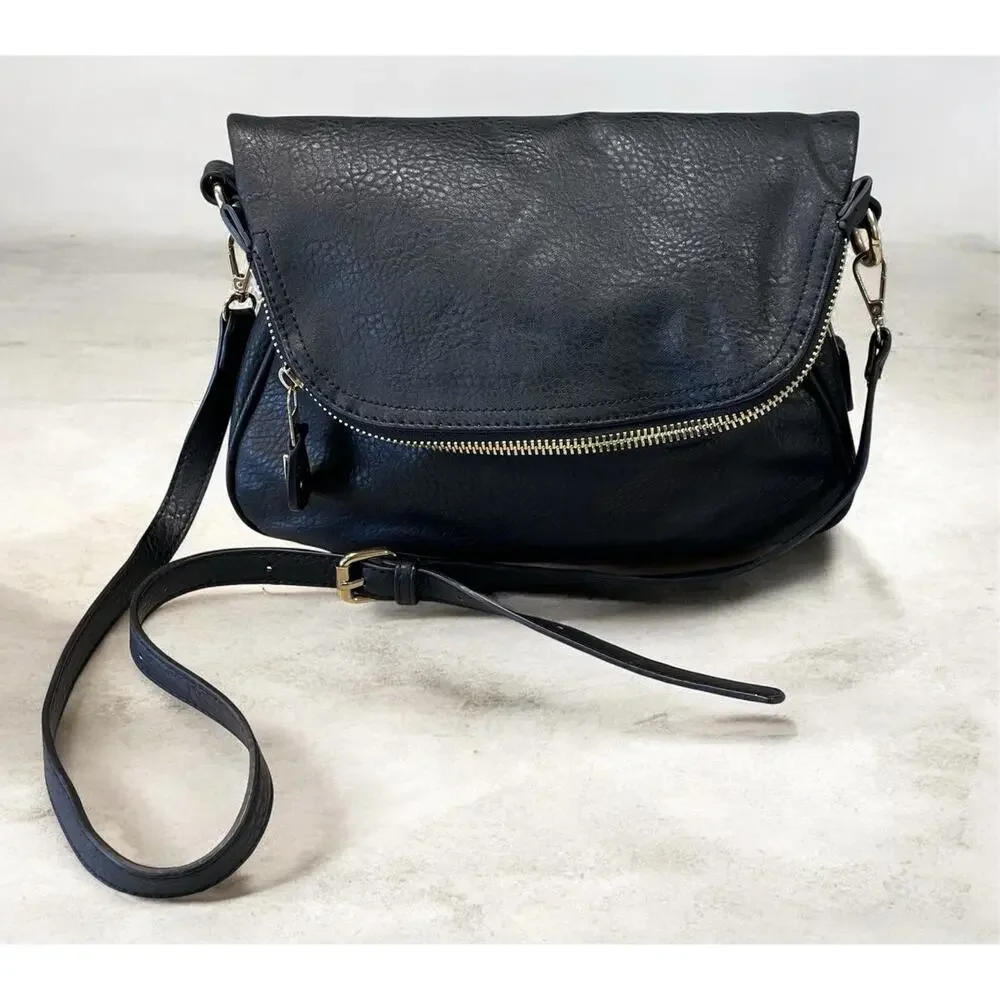 Moda Luxe Women’s Black Faux Leather Crossbody Bag Shoulder Bag Purse